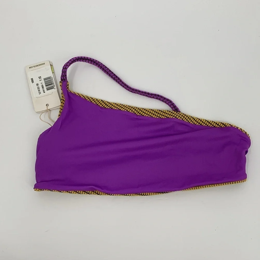 Agua Bendita Pacifico Tulip vini one shoulder bikini top swim gold purple new XS